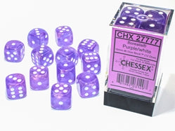 CHX 27777 Borealis Purple/White 16mm d6 Dice Block (12 Dice)