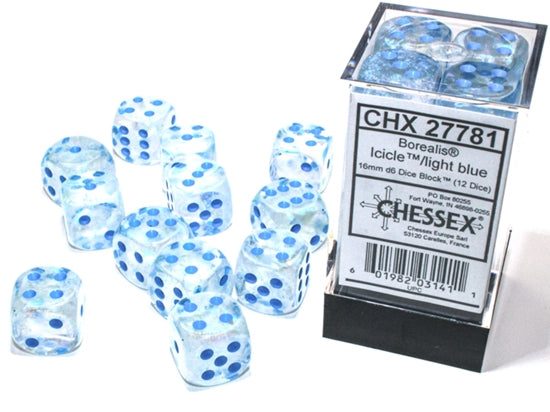 CHX 27781 Borealis Icicle/Light Blue 16mm d6 Dice Block