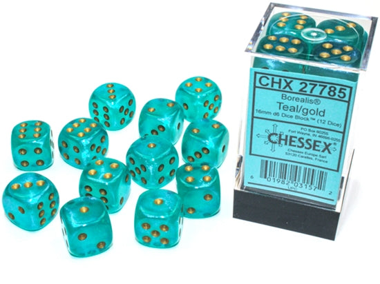 CHX 27785 Borealis Teal/Gold 16mm d6 Dice Block