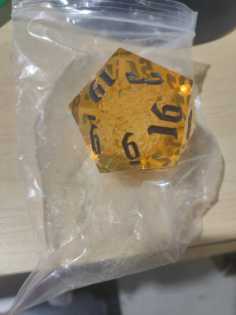 Huge 55mm D20 - Clear Bubbles (gold)