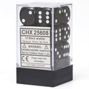 CHX 25608 Black/White Opaque 16mm d6 Dice Block (12 Dice)