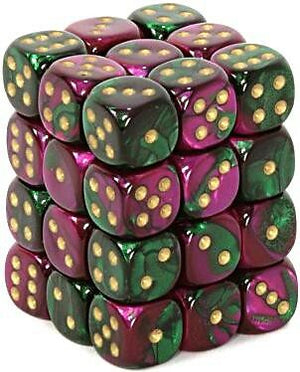 CHX 26834 Green - Purple/Gold 12mm d6 Dice Block (36 Dice)