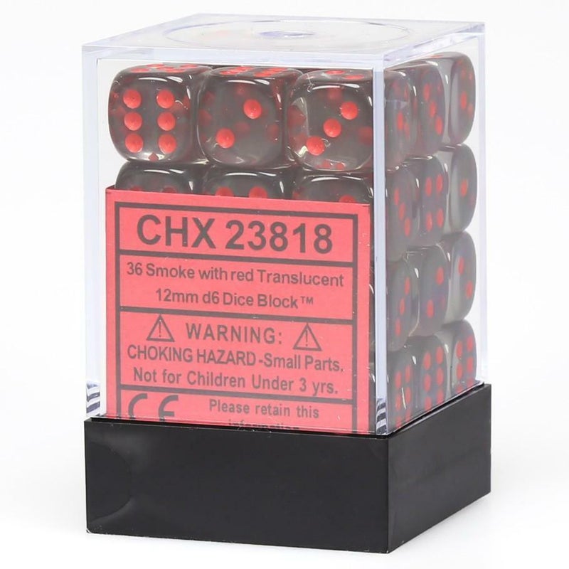 CHX 23818 Translucent Smoke/Red 12mm d6 Dice Block
