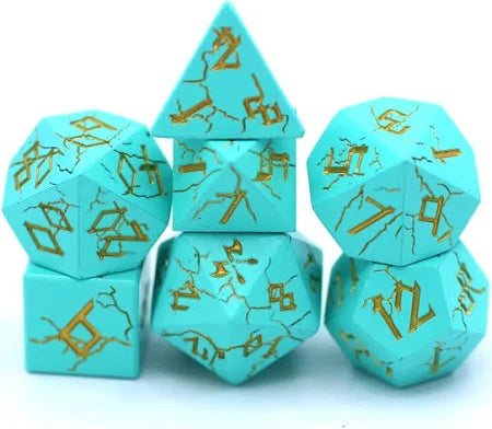 Barbarian Metal Dice Set - Young Blue W/ Gold
