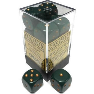 CHX 25615 Dusty Green/Copper Opaque 16mm d6 Dice Block (12 Dice)