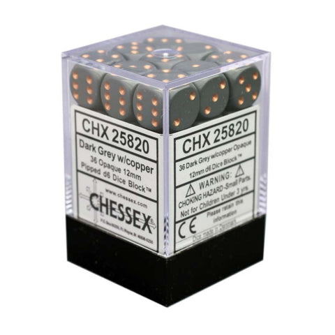 CHX 25820 Dark Grey/Copper Opaque 12mm d6 Dice Block (36 Dice)