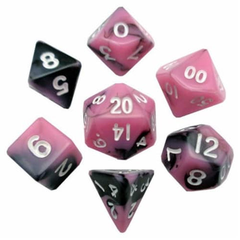 MET473 MDG Mini Polyhedral Dice Set: Pink/Black w/ White Numbers