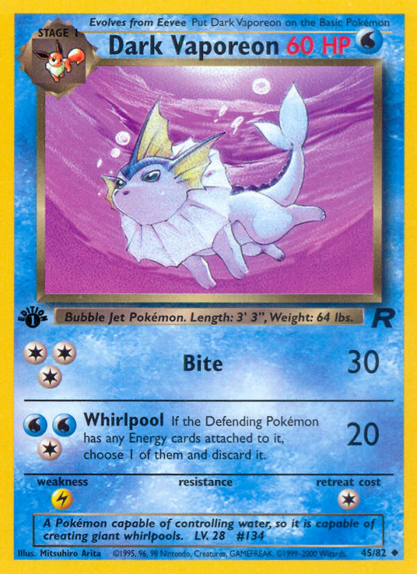 1st edition dark pokemon cards Dark Vaporeon (45/82) [Team Rocket 1st Edition]