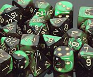 CHX 26639 Black Green/Gold Gemini 16mm d6 Dice Block (12 Dice)