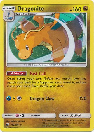 dragonite pokemon card sun and moon & Lightning Dragon Pulse (180) Discard the top 2 cards of your deck. Dragonite (119/181) (Cosmos Holo) [Sun