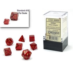 CHX 20504 - Glitter Ruby red/Gold Mini Polyhedral 7-Die Set