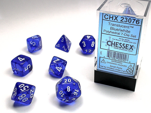 CHX 23076 Blue/White Translucent Polyhedral 7 Die Set