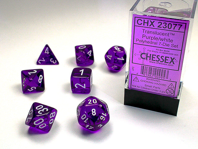 CHX 23077 Purple/White Translucent Polyhedral 7 Die Set