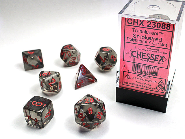 CHX 23088 Smoke/Red Translucent Polyhedral 7 Die Set