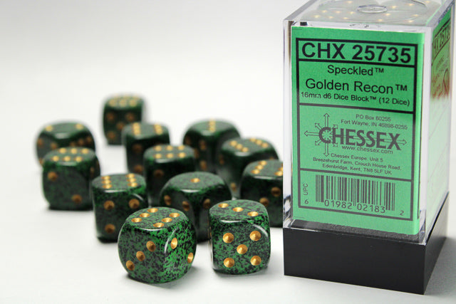 CHX 25735 Golden Recon Speckled 16mm d6 Dice Block (12 Dice)