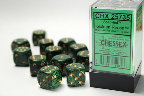 CHX 25735 Golden Recon Speckled 16mm d6 Dice Block (12 Dice)