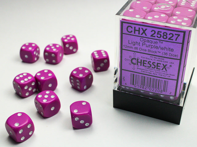 CHX 25827 Light Purple / White Opaque 12mm d6 Dice Block (36 Dice)