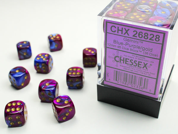 CHX 26828 Blue Purple/Gold Gemini 12mm d6 Dice Block (36 Dice)