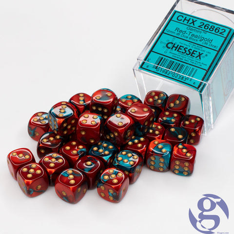 CHX 26862 Red Teal/Gold Gemini 12mm d6 Dice Block (36 Dice)