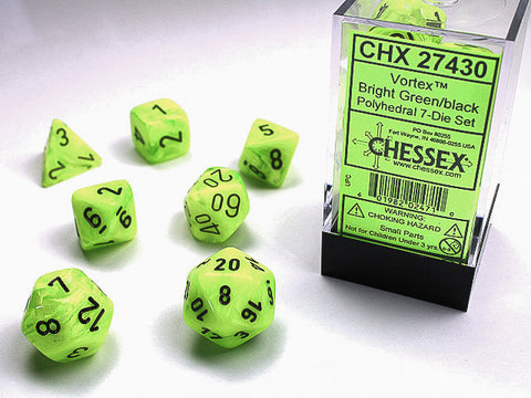 CHX 27430 Bright Green/Black Vortex Polyhedral 7 Die Set