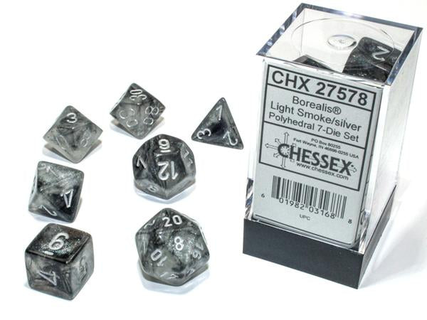 CHX 27578 Light Smoke/Silver Borealis Luminary Polyhedral 7 Die Set