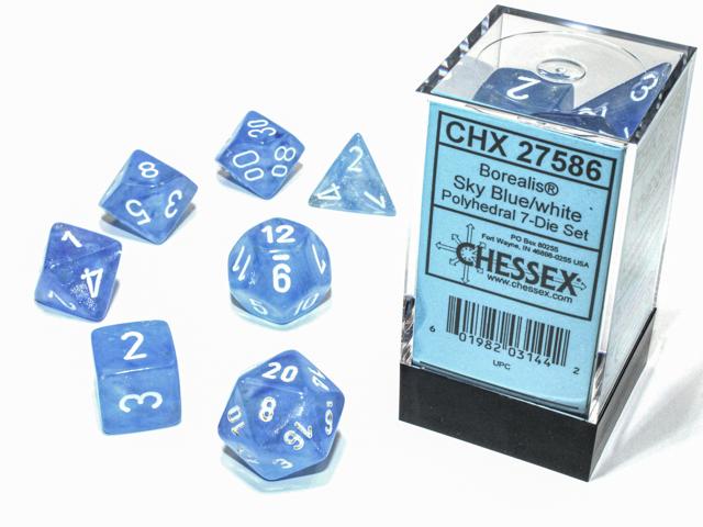 CHX 27586 Sky Blue/White Borealis Luminary Polyhedral 7 Die Set