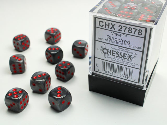 CHX 27878 Black/Red Velvet 12mm d6 Dice Block (36 Dice)