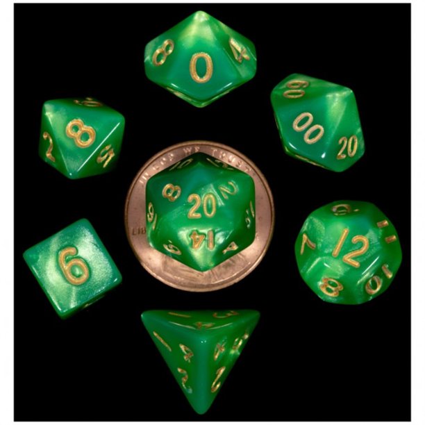 MET4155 MDG Mini Polyhedral Dice Set: Green/Light Green w/Gold Numbers