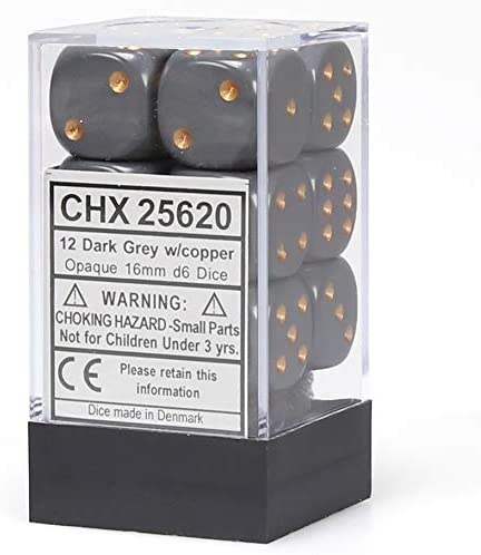 CHX 25620 Dark Grey/Copper Opaque 16mm d6 Dice Block (12 Dice)