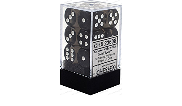 CHX 23608 Translucent Smoke/White 16mm d6 Dice Block