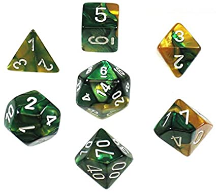 CHX 26425 Gold Green / White Gemini Polyhedral 7 Die Set