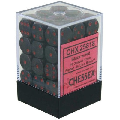 CHX 25818 Black/Red Opaque 12mm d6 Dice Block (36 Dice)