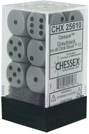 CHX 25610 Grey / Black Opaque 16mm d6 Dice Block (12 Dice)