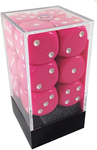 CHX 25644 Pink / White Opaque 16mm d6 Dice Block (12 Dice)