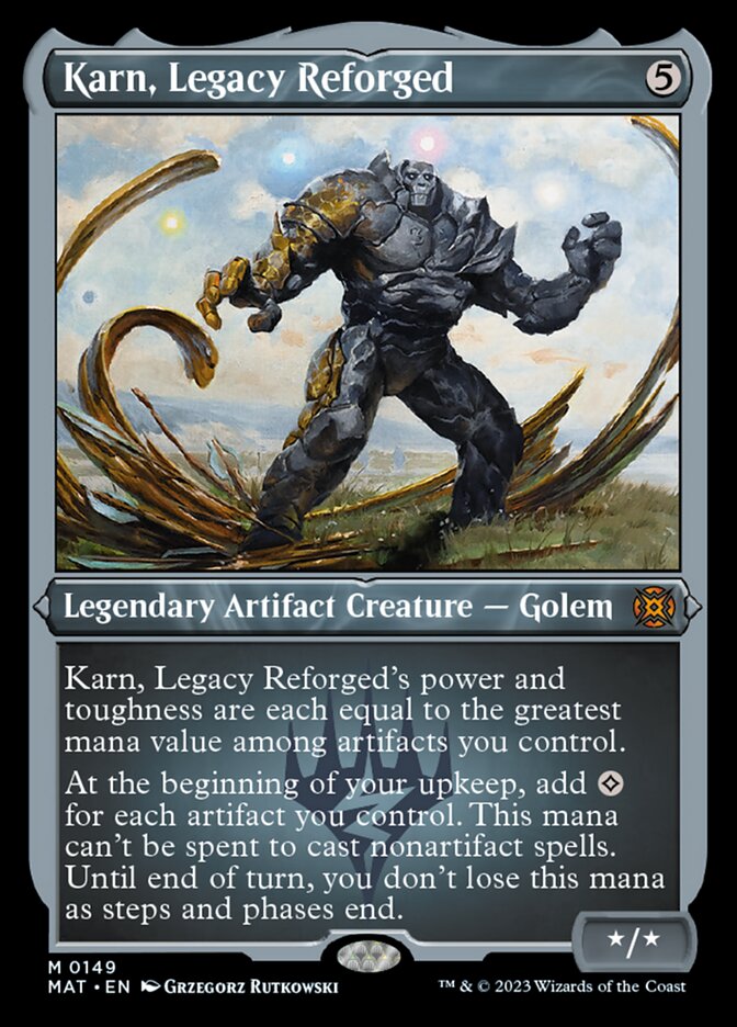 etched cards mtg Karn, Legacy Reforged (Foil Etched) [March of the Machine: The Afterma