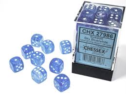 CHX 27986 Sky Blue/White Borealis 12mm d6 Dice Block (36 Dice)