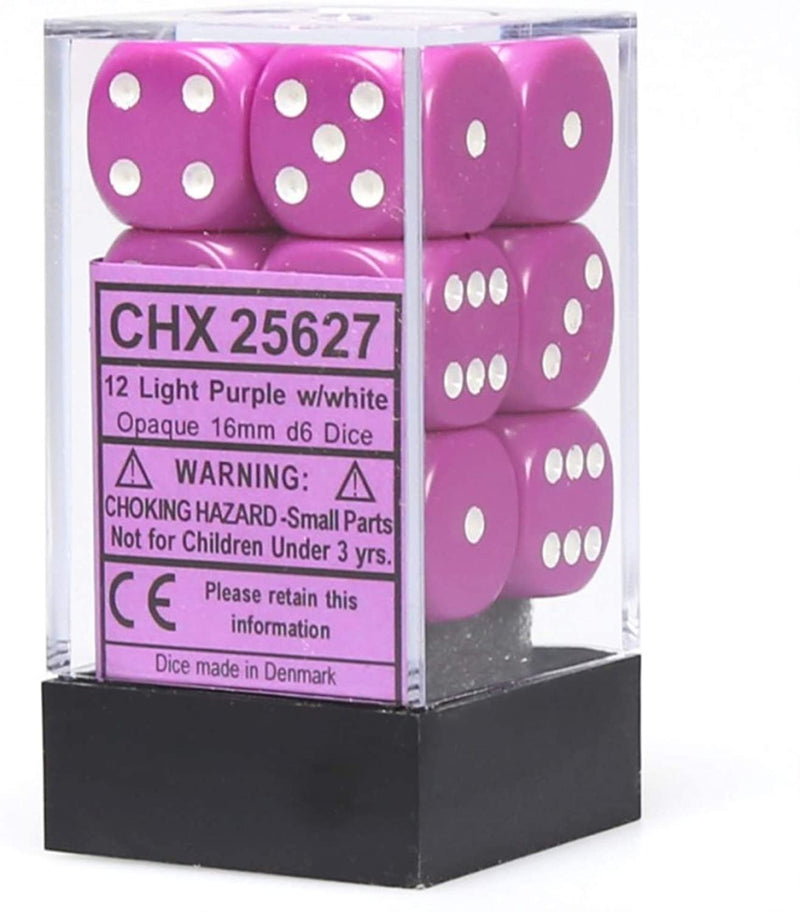 CHX 25627 Light Purple / White Opaque 16mm d6 Dice Block (12 Dice)