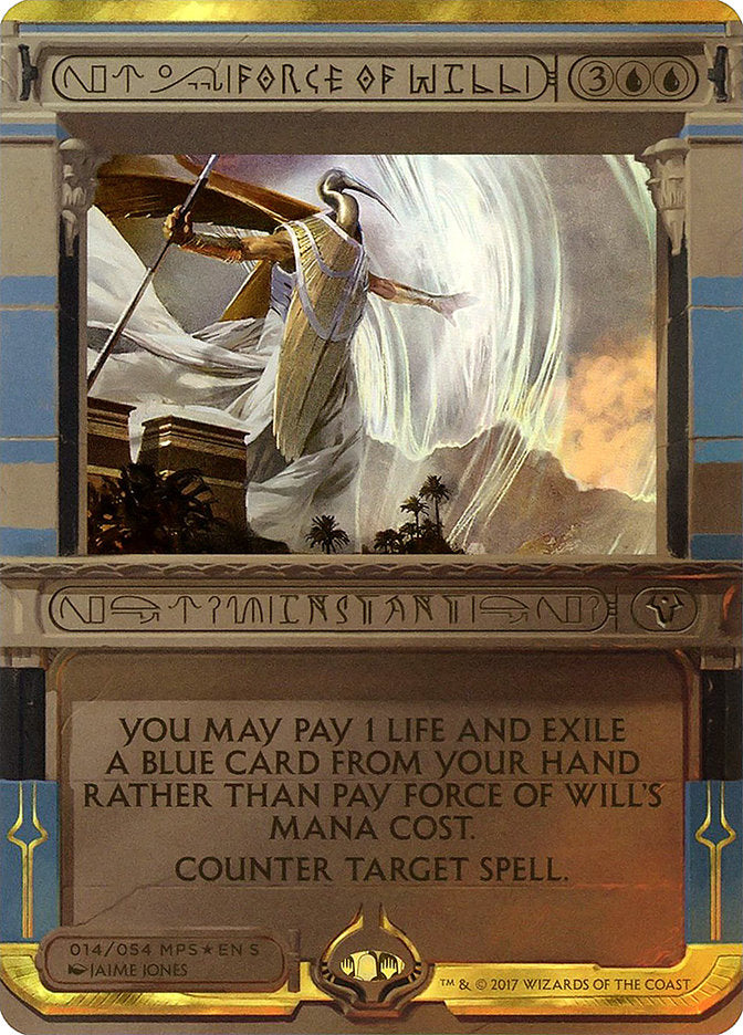 force of will mtg card Mythic Legalities You may pay 1 life and exile a blue card from your hand rather than pay this spells mana cost Force of Will (Invocation) [Amonkhet