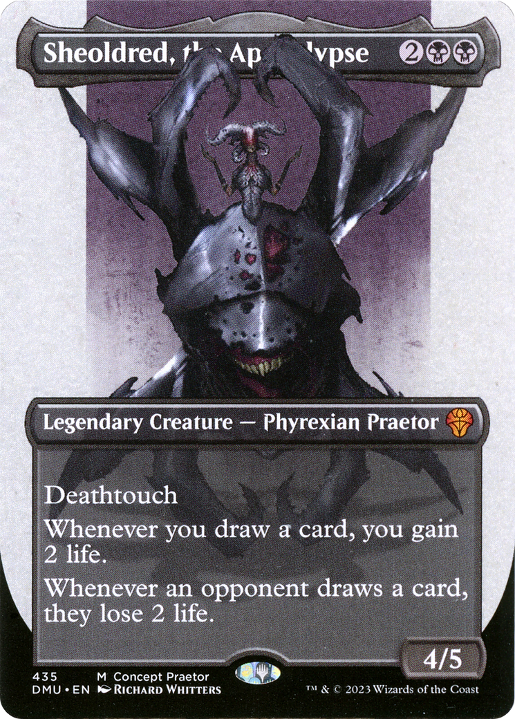 Sheoldred, the Apocalypse (Borderless Concept Praetors) [Phyrexia: All Sheoldred, the Apocalypse (Borderless Concept Praetors) [Phyrexia: All
