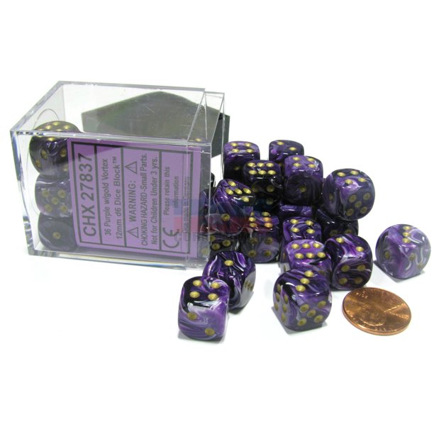 CHX 27837 Purple / Gold Vortex 12mm d6 Dice Block (36 Dice)