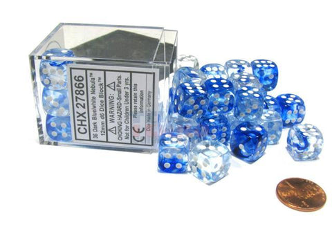 CHX 27866 Dark Blue/White Nebula 12mm d6 Dice Block (36 Dice)