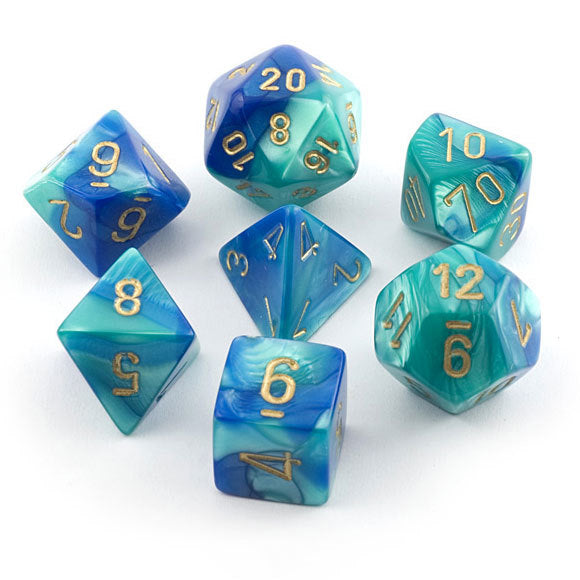 CHX 26459 Blue Teal/Gold Gemini Polyhedral 7 Die Set