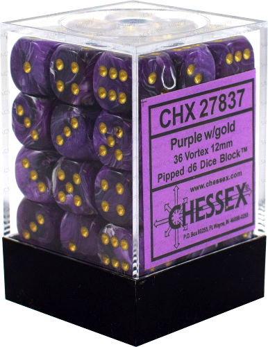 CHX 27837 Purple / Gold Vortex 12mm d6 Dice Block (36 Dice)
