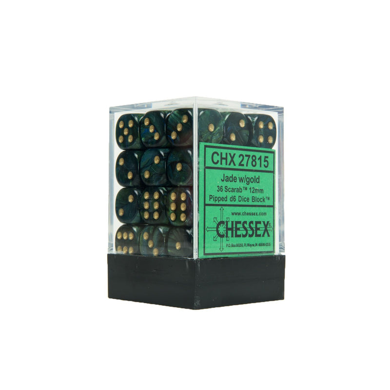 CHX 27815 Scarab Jade/Gold 12mm d6 Dice Block (36 Dice)
