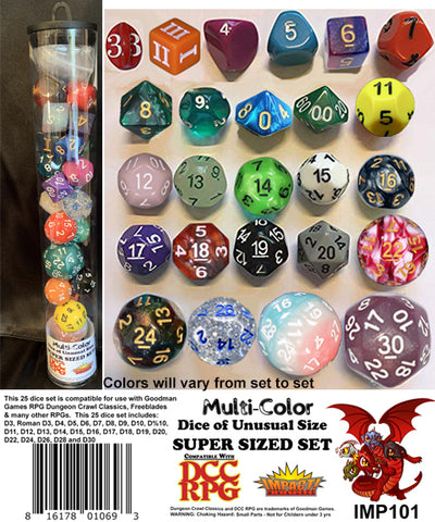 DCC RPG Dice: Multi-Color - Dice of Unusual Size Super Sized Set IMP101