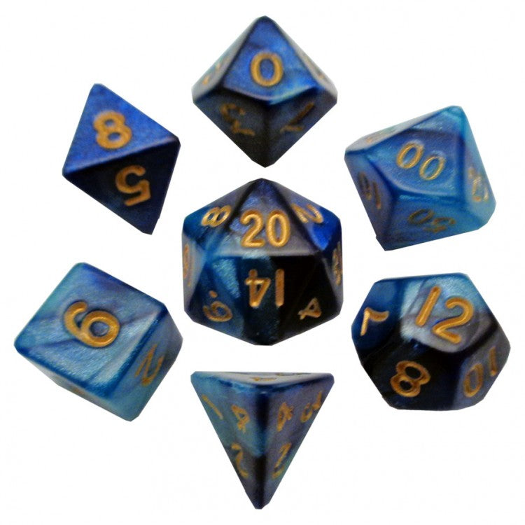 MET422 MDG Mini Polyhedral Dice Set: Blue/Light Blue w/Gold Numbers