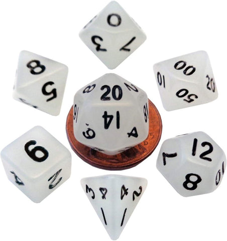 MET4310 MDG Mini Polyhedral Dice Set: Glow Clear