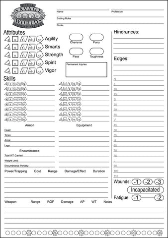 Savage Worlds Character Sheet Pad