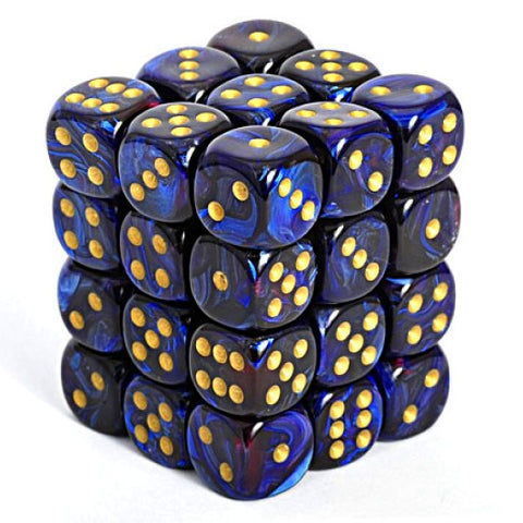 CHX 27827 Scarab Royal Blue/Gold 12mm d6 Dice Block (36 Dice)