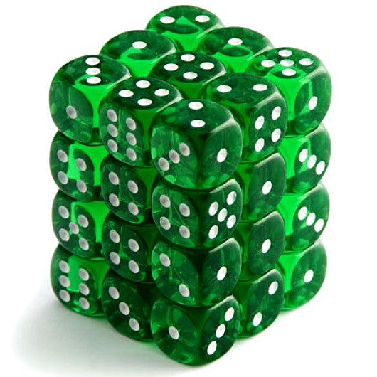 CHX 23805 Green/White Translucent 12mm d6 Dice Block (36 Dice)